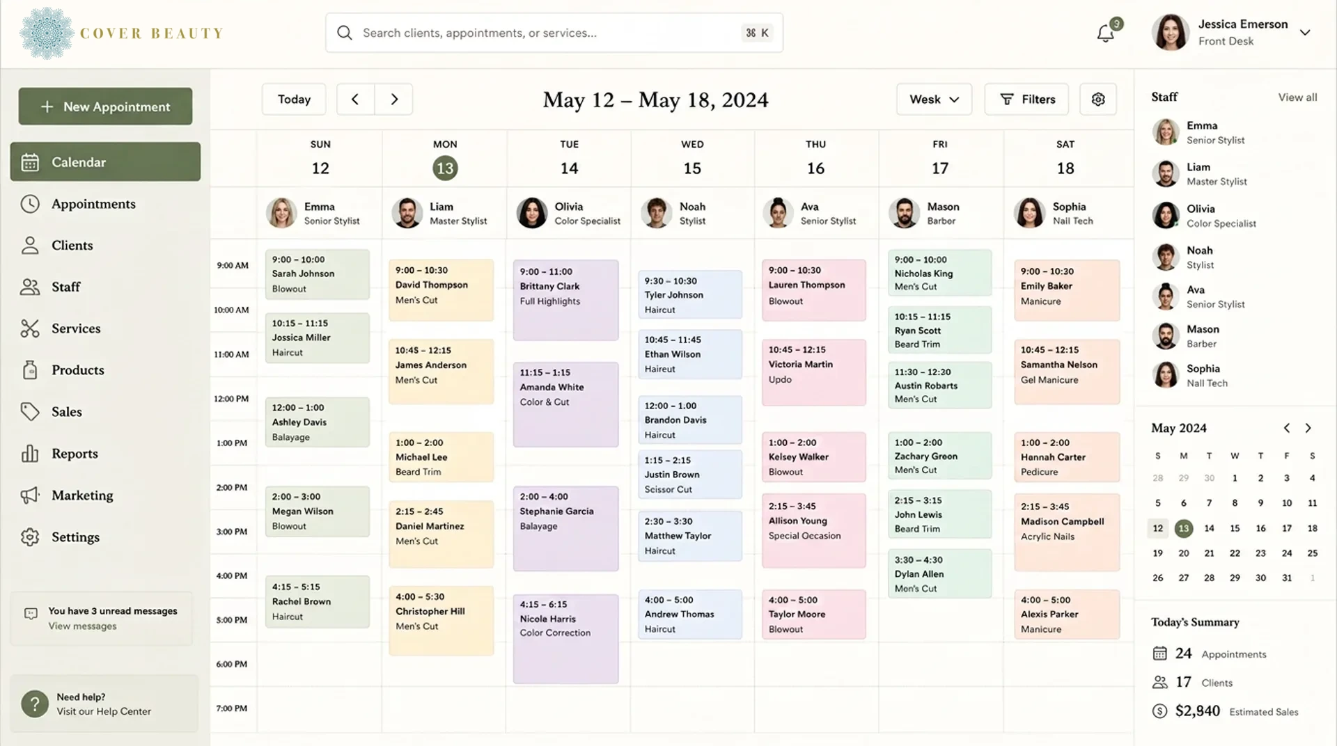 Cover Beauty calendar interface
