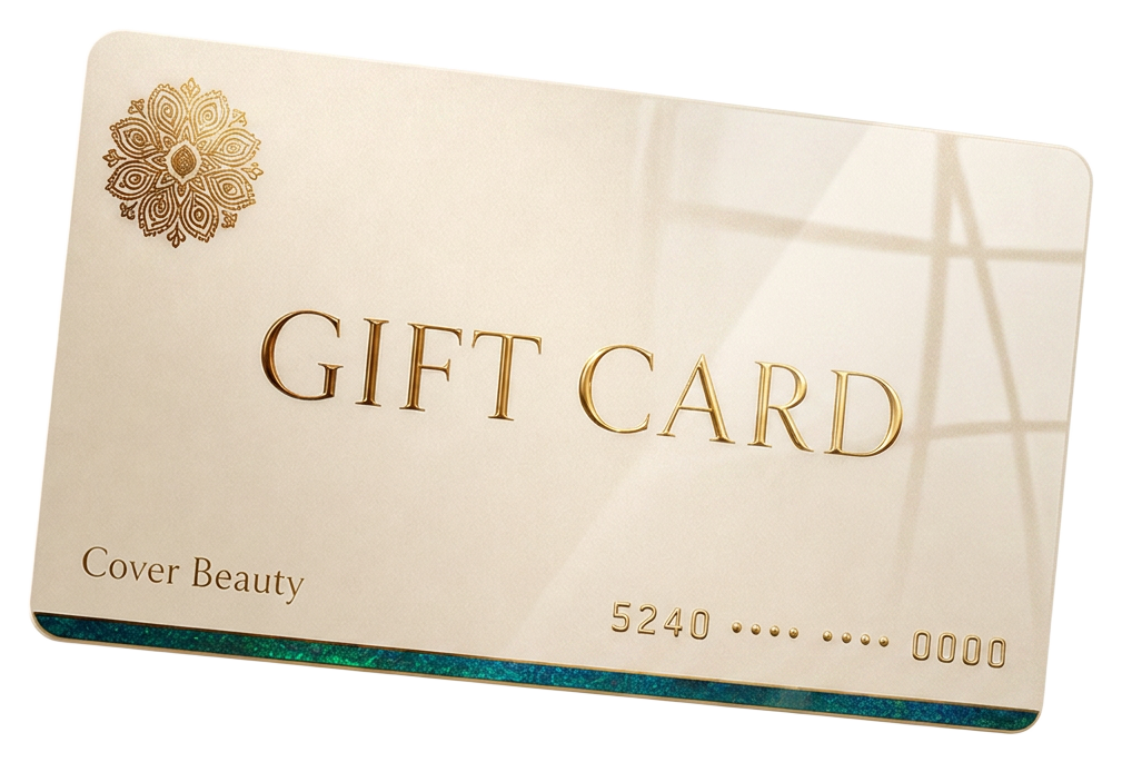 Cover Beauty gift card with gold mandala and peacock teal stripe